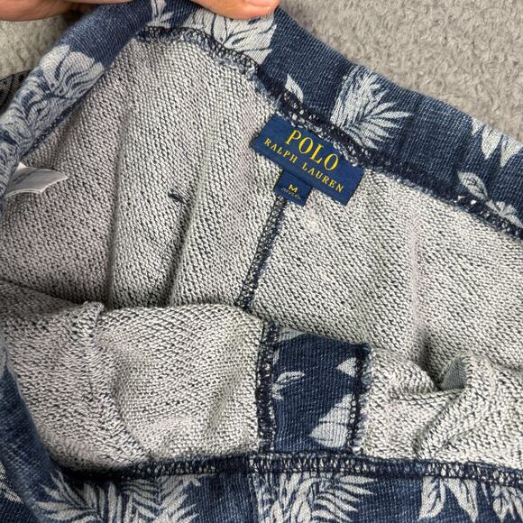 Polo Ralph Lauren French Terry Shorts Mens M Blue Floral Leaves Hawaiian Knit - Picture 2 of 7